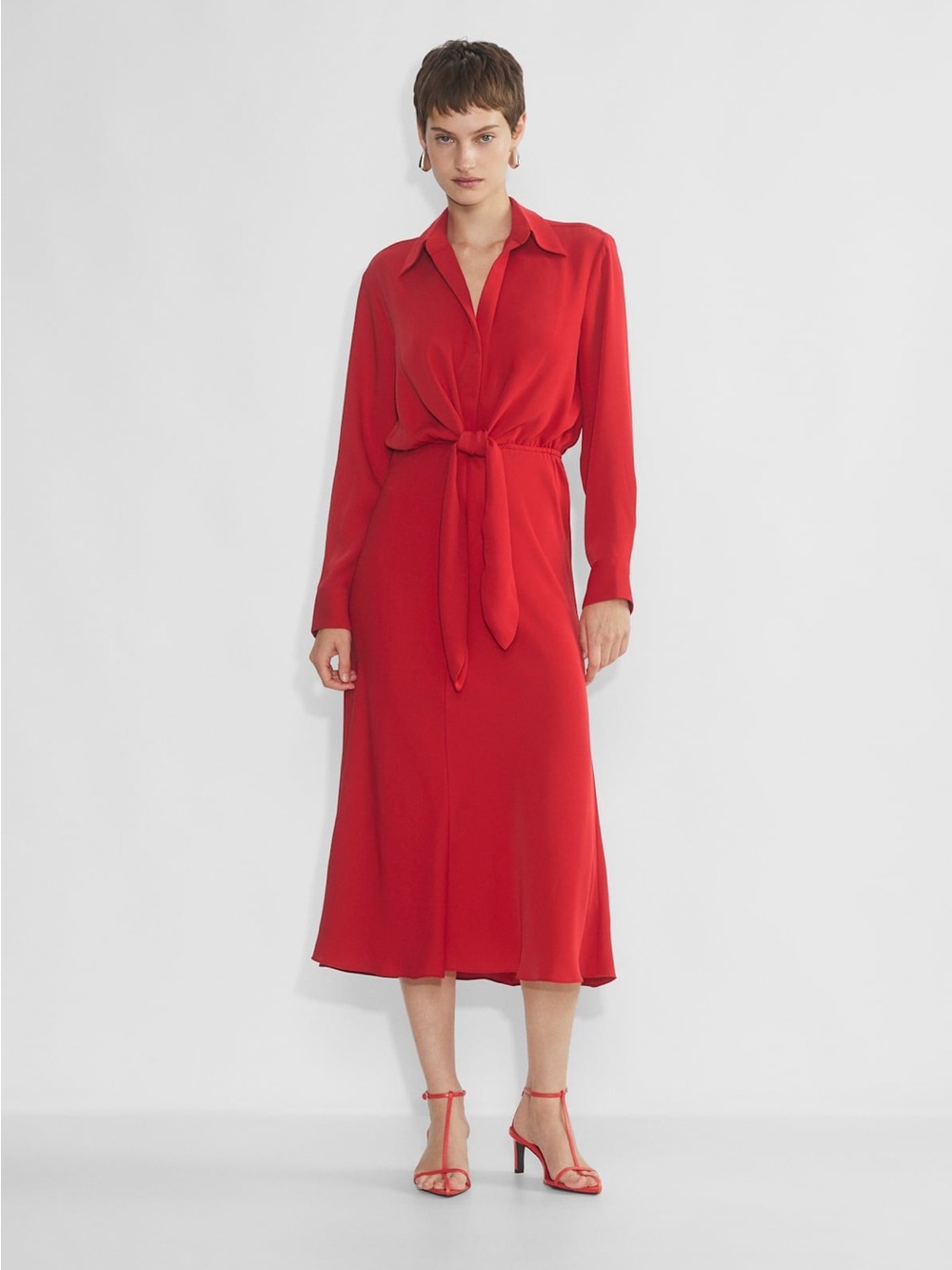 Aritzia Babaton Abbey Dress Red Tie Front Midi Large